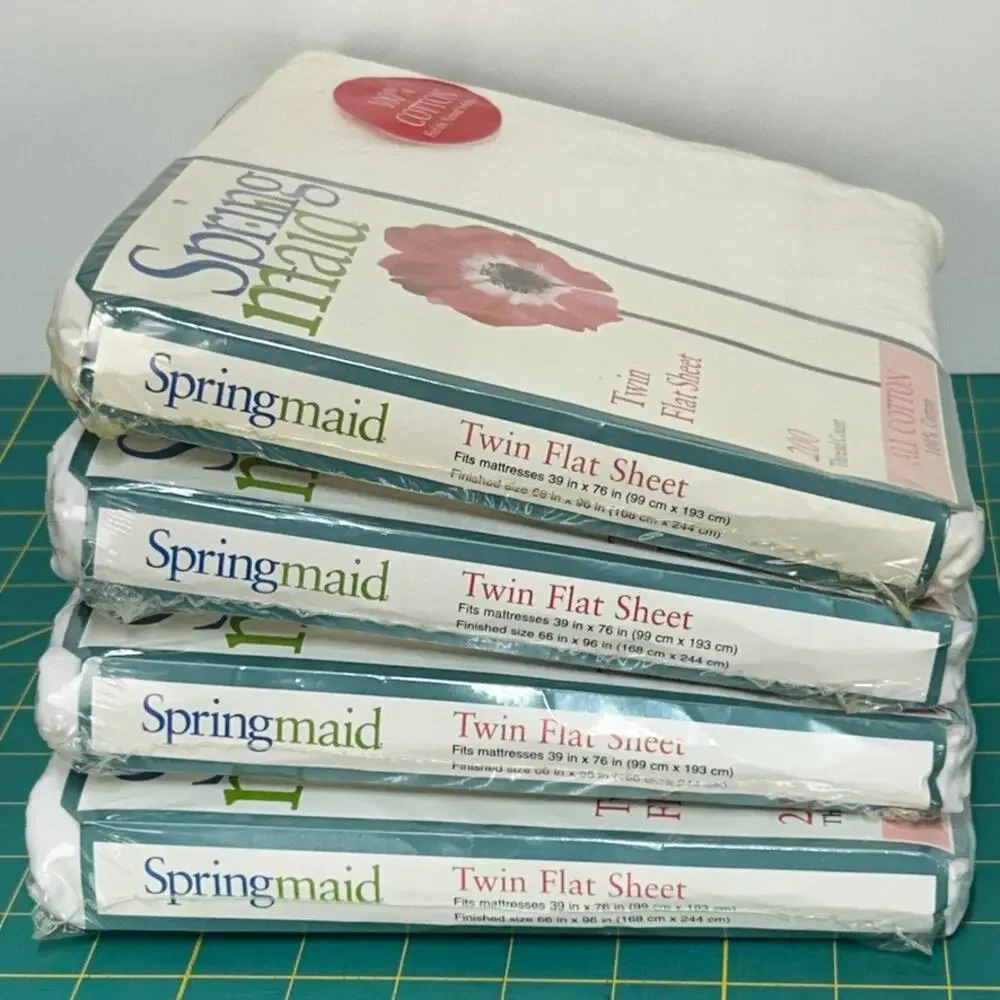 (4) Vtg Springmaid Twin Flat Sheet White 200 TC 100% Cotton Sealed USA Made NOS